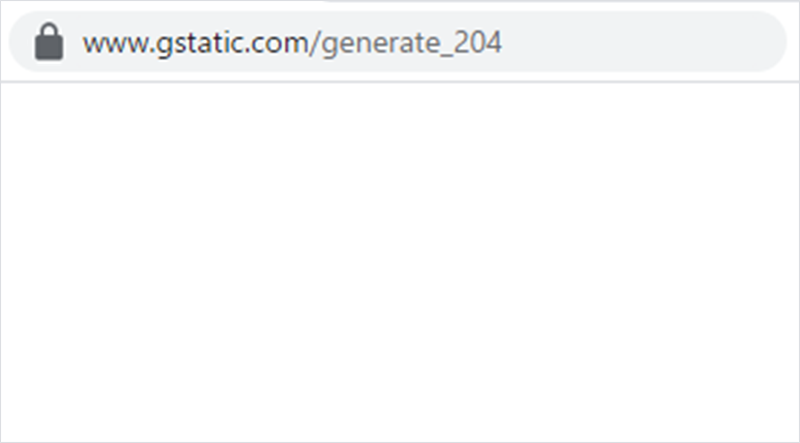 WebブラウザのURLバーに「www.gstatic.com…….」と表示されており、白い画面のまま遷移しない